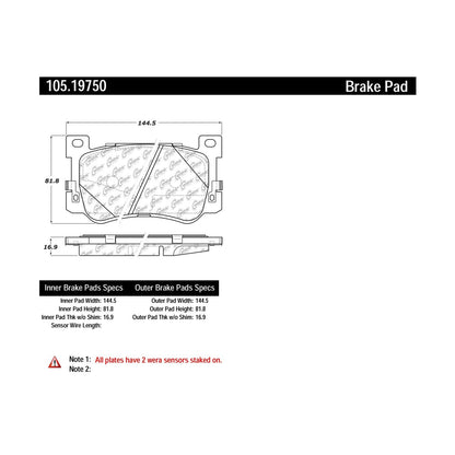 Centric Parts Disc Brake Pad Set Posi Quiet Ceramic with Shims for 2017-2022 Kia K900 2019-2020 105.19750