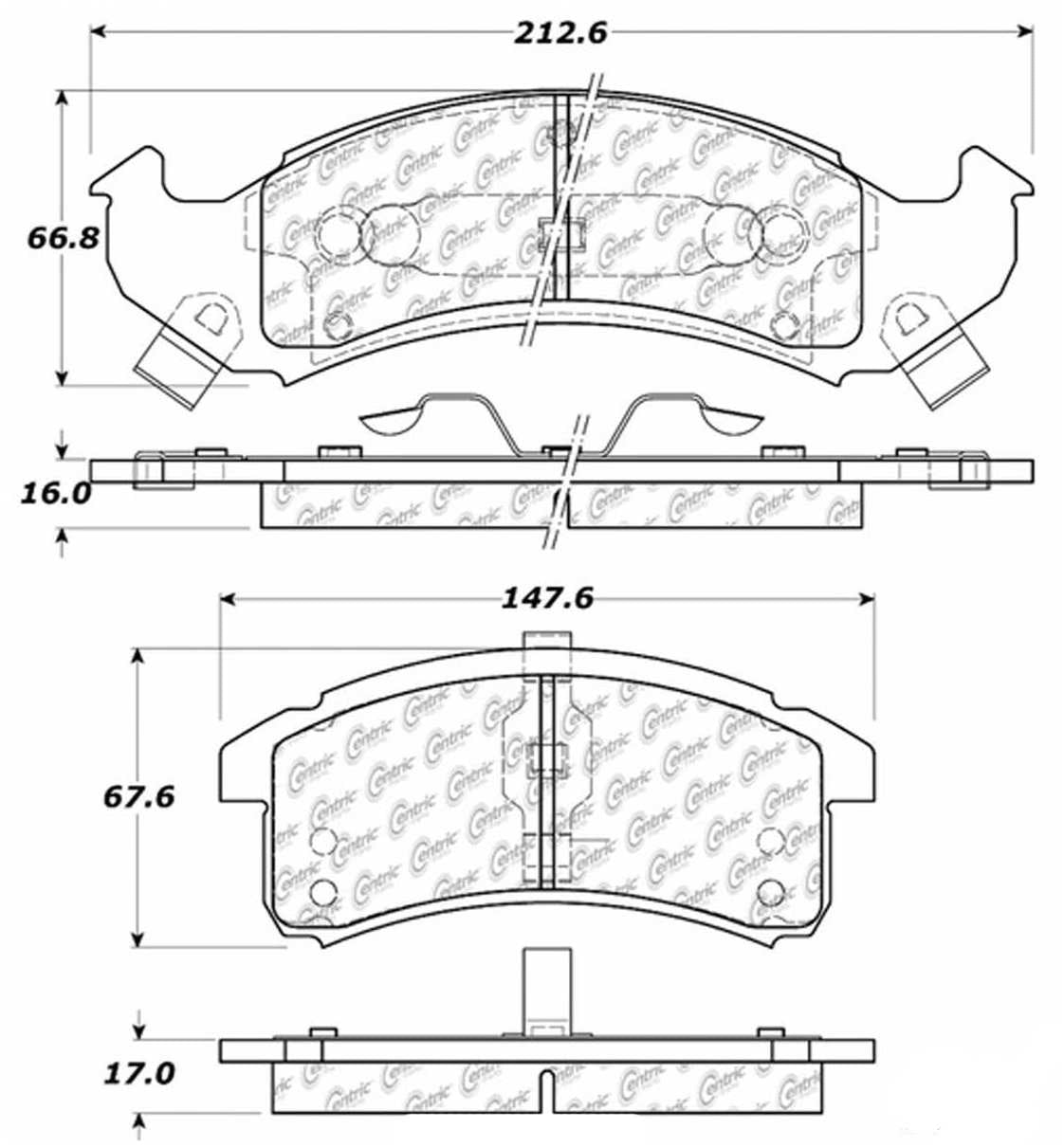 Centric Parts Disc Brake Pad Set Posi Quiet Extended Wear with Shims and Hardware for 1991-1993 Buick LeSabre