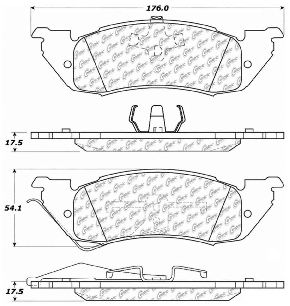 Centric Parts Disc Brake Pad Set Long Wearing Semi-Metallic with Noise and Vibration Elimination for Heavy Duty Applications 106.05290