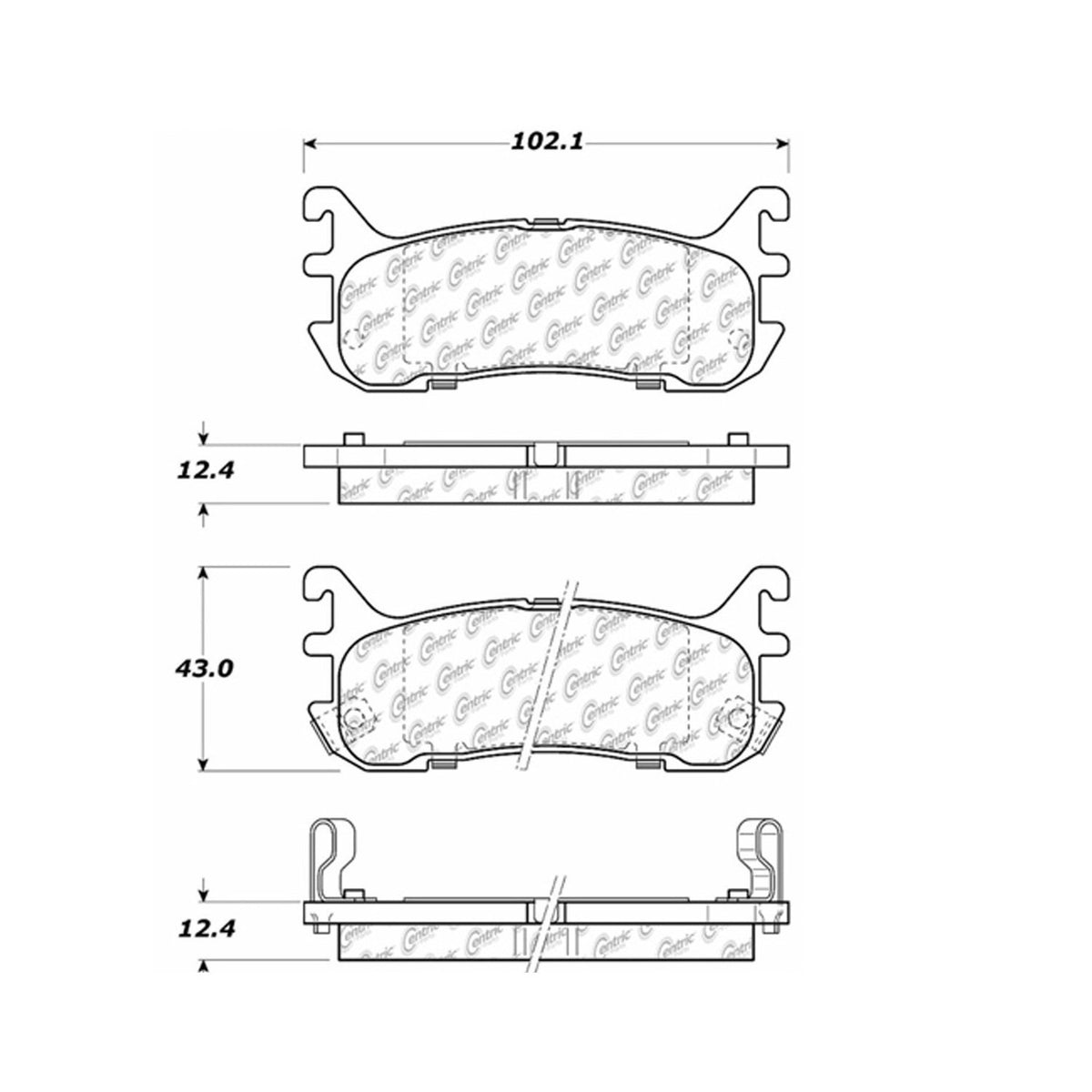 Centric Parts Disc Brake Pad Set Posi Quiet Extended Wear with Shims and Hardware for Ford Escort 2003-1997, Mazda Miata 1997-1994