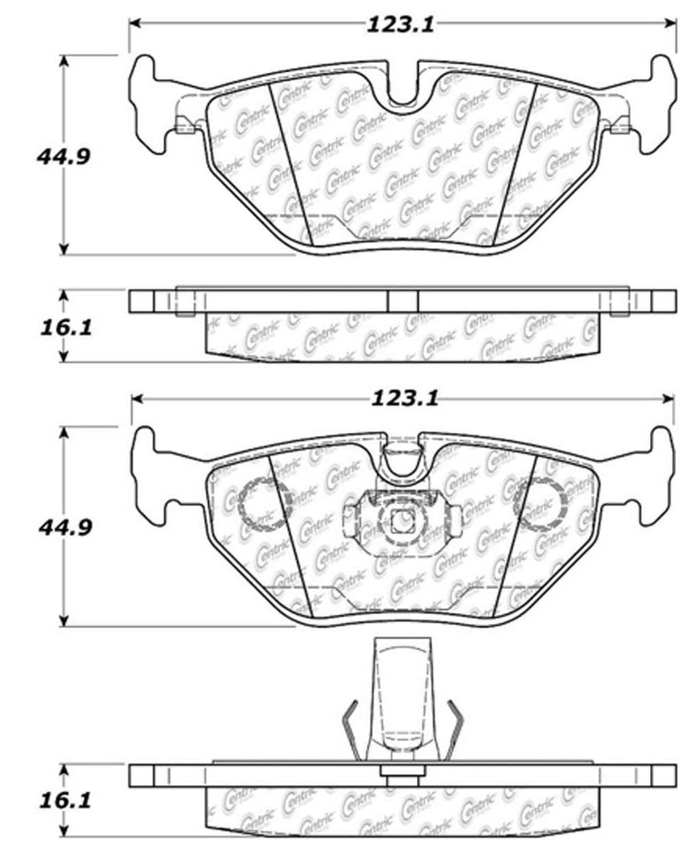 Centric Parts Disc Brake Pad Set Posi Quiet Extended Wear with Shims and Hardware for 2000-2003 BMW 5 Series 106.06921