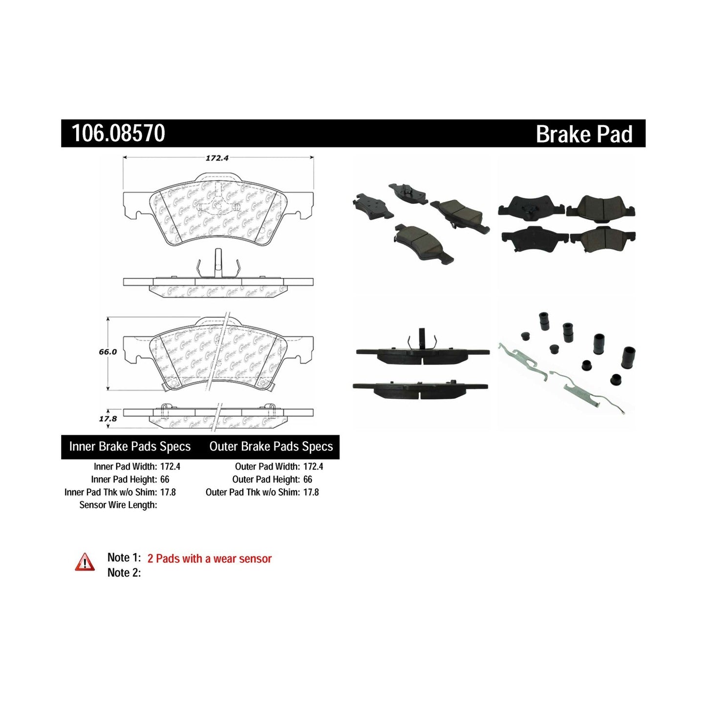 Centric Parts Disc Brake Pad Set Posi Quiet Extended Wear with Shims and Hardware for 2001-2007 Chrysler Town & Country, Voyager 2003, 2005-2006, Dodge Caravan, Grand Caravan 106.08570