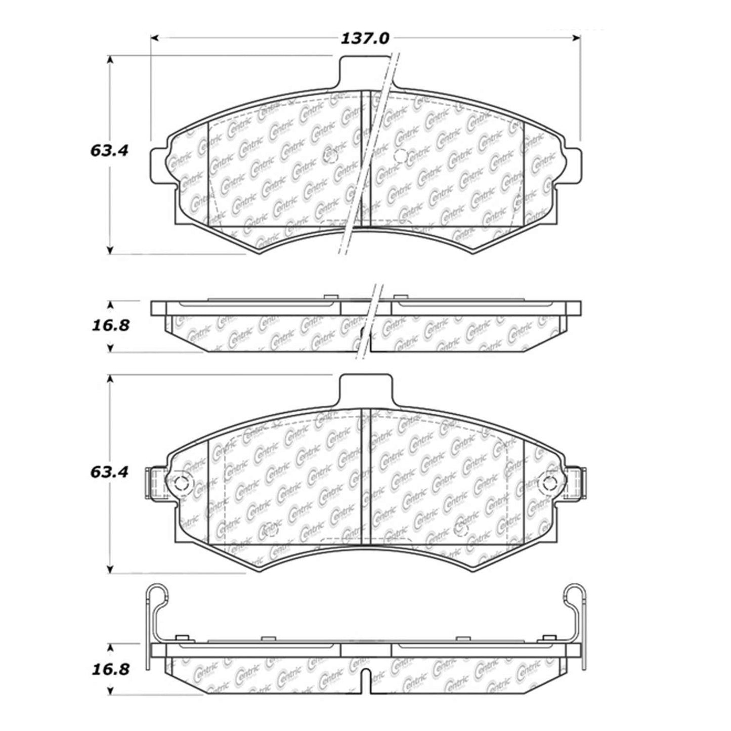 Centric Parts Disc Brake Pad Set Long wearing Semi-Metallic friction formula with 100% shimmed and scorched for heavy duty applications 106.09410
