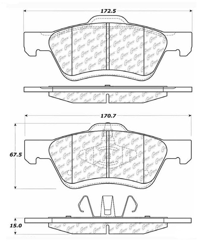 Centric Parts Disc Brake Pad Set Posi Quiet Extended Wear with Shims and Hardware for 2005-2012 Ford Escape 106.10470