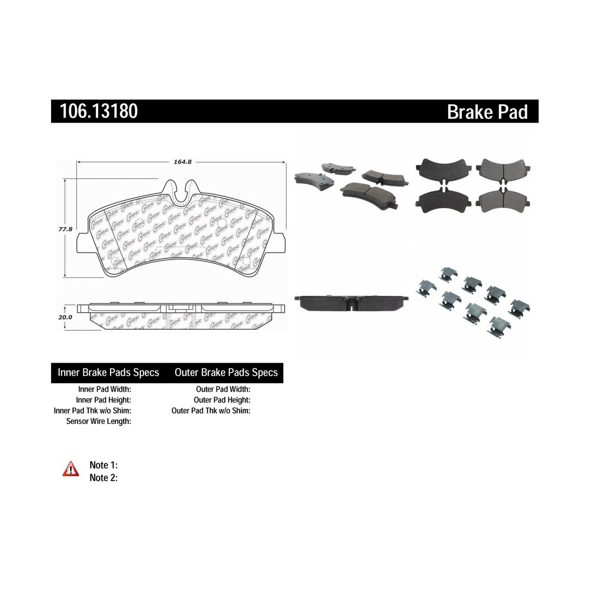 Centric Parts Disc Brake Pad Set Posi Quiet Extended Wear with Shims and Hardware for 2007-2018 Sprinter 3500 106.13180