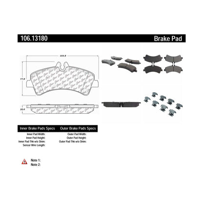 Centric Parts Disc Brake Pad Set Posi Quiet Extended Wear with Shims and Hardware for 2007-2018 Sprinter 3500 106.13180
