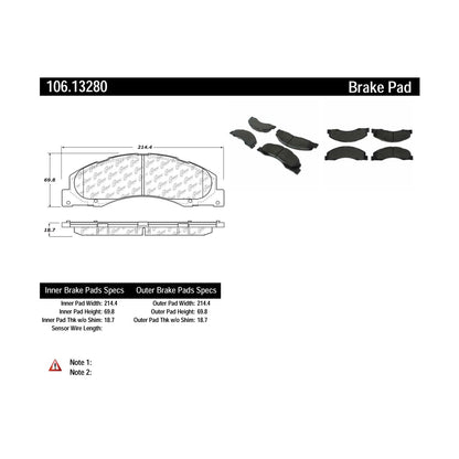 Centric Parts Disc Brake Pad Set Posi Quiet Extended Wear with Shims for 2008-2019 Ford E-150/E-250/E-350 Super Duty 106.13280
