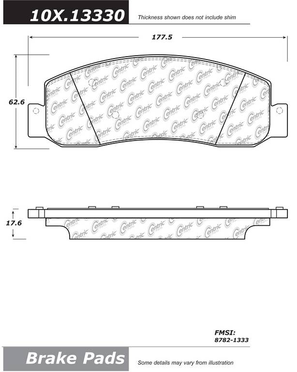 Centric Parts Disc Brake Pad Set Posi Quiet Extended Wear with Shims and Hardware for 2010-2013 Ford F-250 Super Duty, 2010-2012 Ford F-350 Super Duty 106.13330