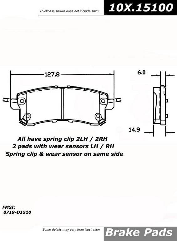 Centric Parts Disc Brake Pad Set Posi Quiet Extended Wear with Shims and Hardware for 2011-2013 Infiniti QX56, 2014-2020 Infiniti QX80, 2017-2022 Nissan Armada 106.15100