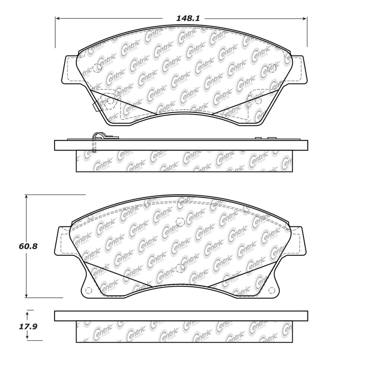 Centric Parts Disc Brake Pad Set Posi Quiet Extended Wear with Shims and Hardware for 2010-2017 Chevrolet Cruze 106.15220