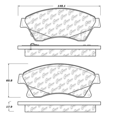 Centric Parts Disc Brake Pad Set Posi Quiet Extended Wear with Shims and Hardware for 2010-2017 Chevrolet Cruze 106.15220