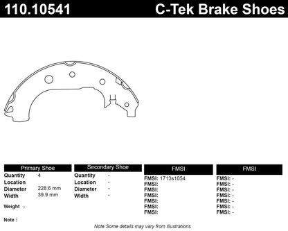 Centric Parts Drum Brake Shoe C-Tek with 100% Asbestos Free for 2013-2017 Ford EcoSport Escape 110.10541