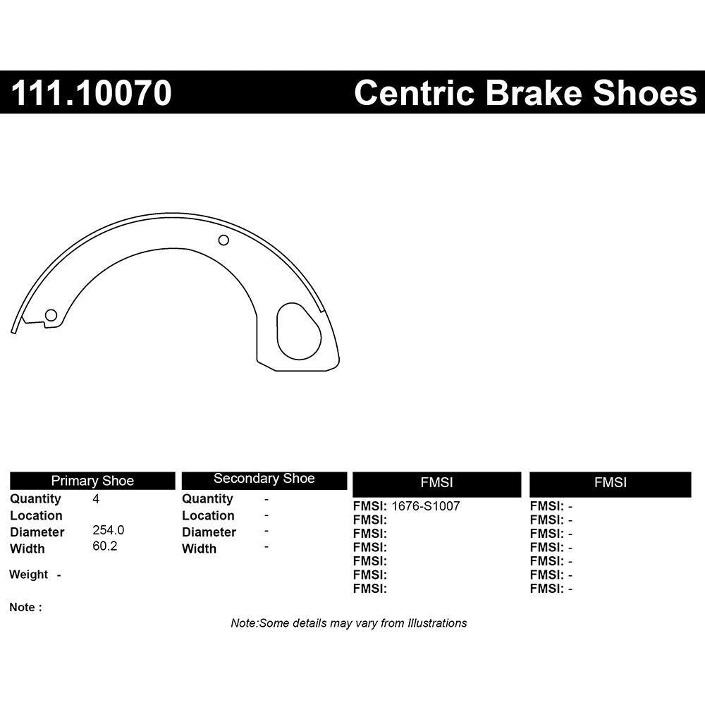 Stoptech Centric Premium Parking Brake Shoes 111.10070