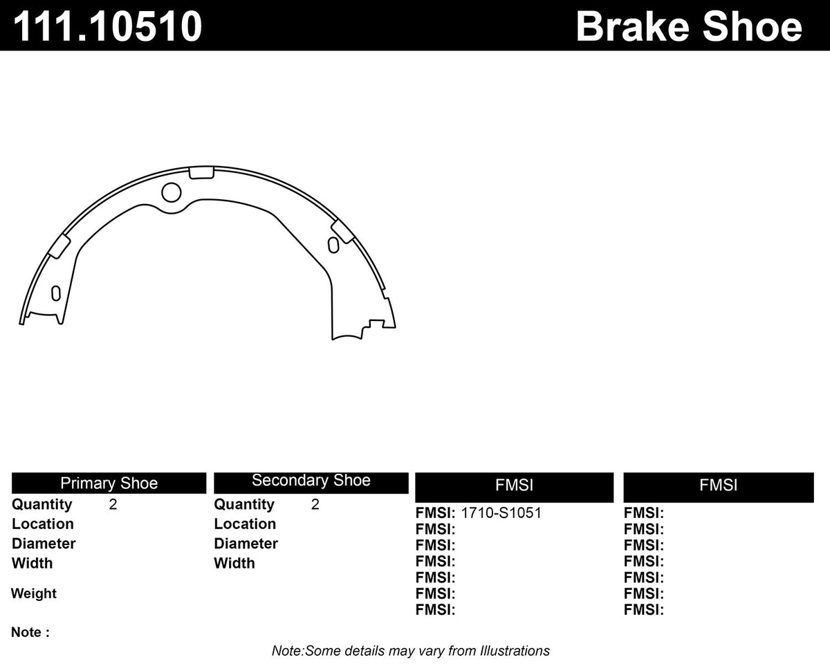 Centric Parts Parking Brake Shoe with Asbestos‑Free Friction for 2015-2020 Cadillac Escalade, Chevrolet Silverado 1500, GMC Sierra 1500, Suburban, Tahoe, Yukon XL 111.10510