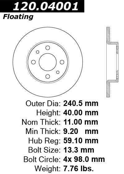 Stoptech Centric Performance Brake Rotor 120.04001