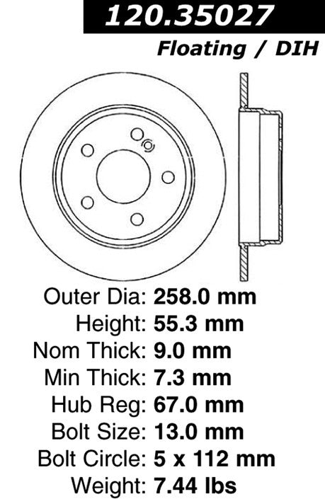 Centric Parts Disc Brake Rotor Premium with E-Coat for 1994-1998 Mercedes-Benz C220 C230 C280 120.35027