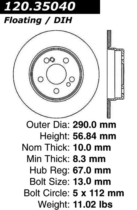 Centric Parts Disc Brake Rotor Premium with E-Coat for 1996-1998 Mercedes-Benz SL320 SL500 120.35040