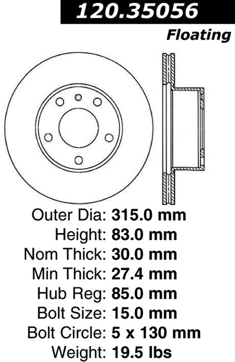 Stoptech Centric Performance Brake Rotor 120.35056