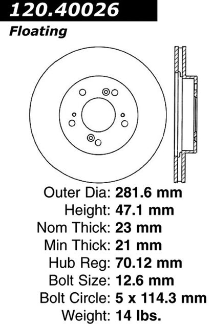 Stoptech Centric 97-01 Acura Integra / 91-95 Legend / 97-01 Honda CR-V Front Performance Rotor 120.40026