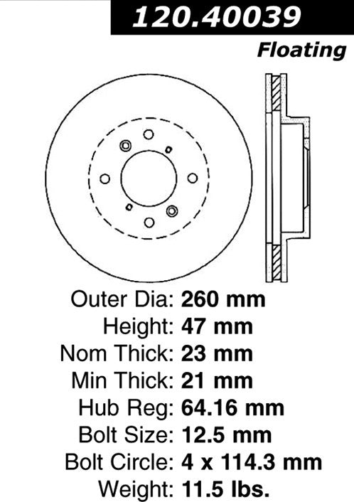 Stoptech Centric Performance Brake Rotor 120.40039