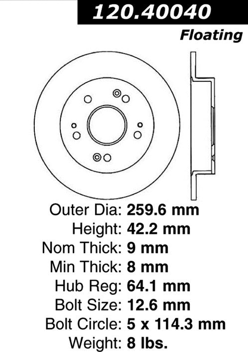Centric Parts Disc Brake Rotor Premium with E-Coat for 2011-2006 Acura CSX, 2015-2013 ILX, 2015-2006 Honda Civic, 2001-1997 Prelude 120.40040