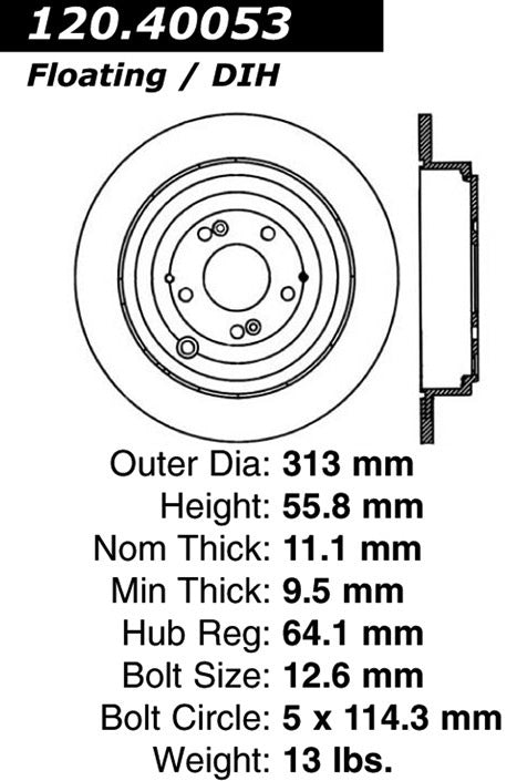 Centric Parts Disc Brake Rotor Premium with E-Coat anti-corrosive coating for 2001-2006 Acura MDX 2003-2008 Honda Pilot 120.40053