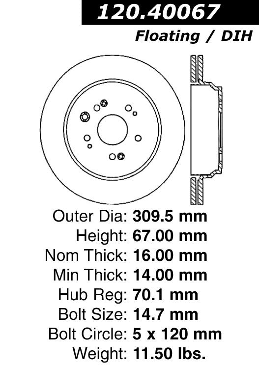 Stoptech Centric Performance Brake Rotor 120.40067