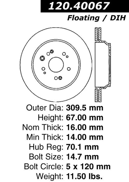 Stoptech Centric Performance Brake Rotor 120.40067