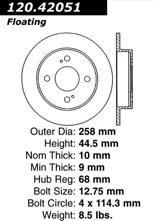 Centric Parts Disc Brake Rotor Premium with Anti‑Corrosive Paint for 1991-2006 Infiniti G20 Nissan Sentra Altima Almera Stanza 120.42051
