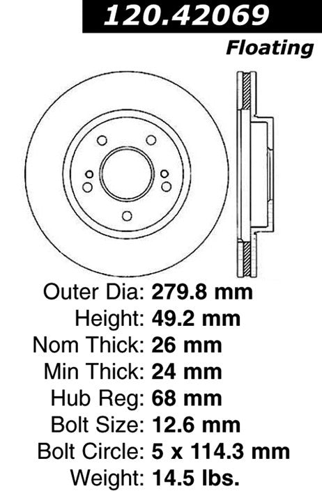 Stoptech Centric 00-01 Infiniti I30 / 99-01 Nissan Maxima VQ30DE Performance Rotor 120.42069