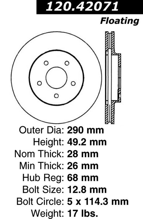 Centric Parts Disc Brake Rotor Premium with Corrosion‑Resistant Paint for 2003-2009 Infiniti M45 Q45 Nissan Quest 120.42071