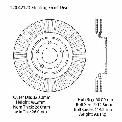 Stoptech Centric 13-15 Nissan Pathfinder Front Performance Rotor 120.42120