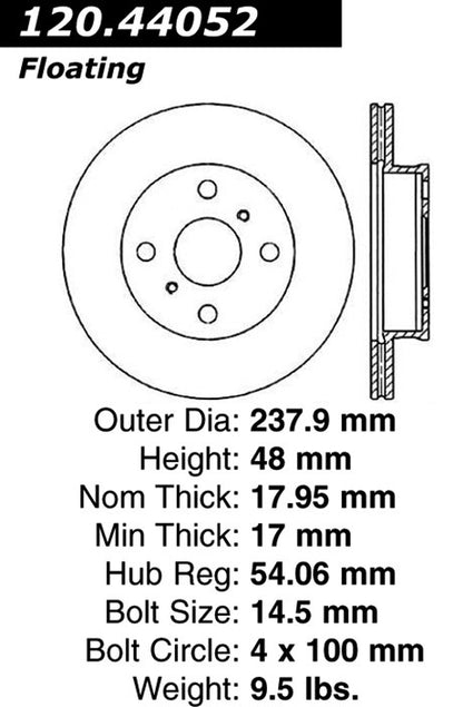 Centric Parts Disc Brake Rotor Premium with Anti-Corrosive Paint for 1992-1988 Toyota Corolla 120.44052