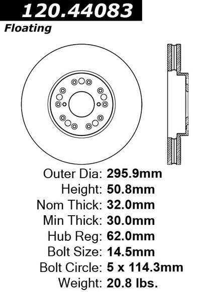 Stoptech Centric 93-05 Lexus GS / 00-05 Lexus IS / 93-94 Lexus LS Front Premium Brake Rotor 120.44083