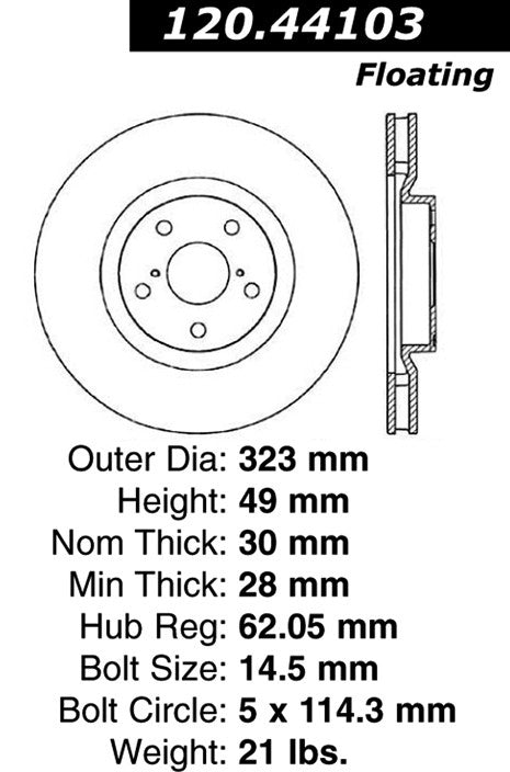 Centric Parts Disc Brake Rotor Premium with E-Coat 120.44103
