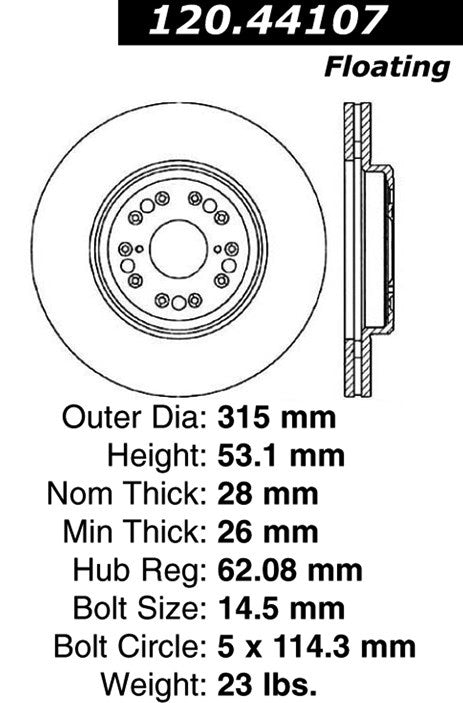 Centric Parts Disc Brake Rotor Premium with E-Coat 120.44107
