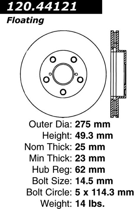 Stoptech Centric 01-05 Toyota Rav4 Front Premium Brake Rotor 120.44121