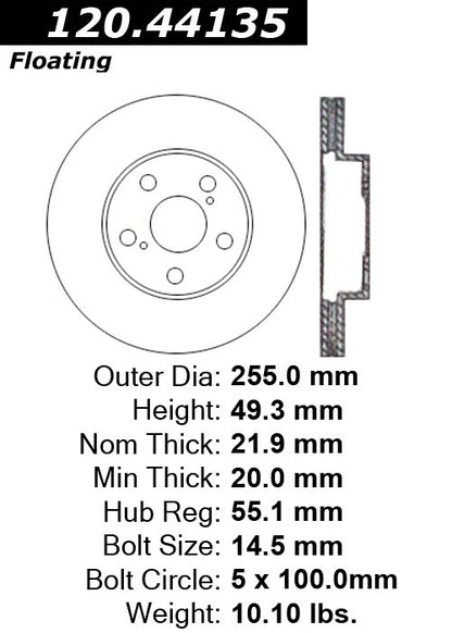 Centric Parts Disc Brake Rotor Premium with E-Coat anti-corrosive 120.44135