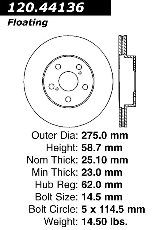 Centric Parts Disc Brake Rotor Premium with E-Coat 120.44136