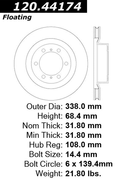 Centric Parts Disc Brake Rotor Premium with E-Coat anti-corrosive coating for 2010-2023 Lexus GX460 Toyota 4Runner 120.44174