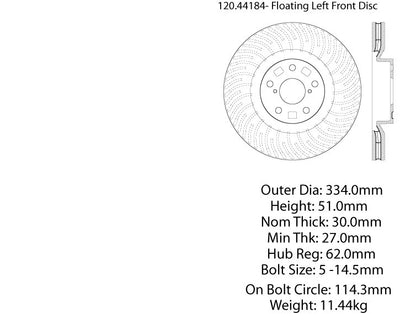 Stoptech Centric Performance Brake Rotor 120.44184