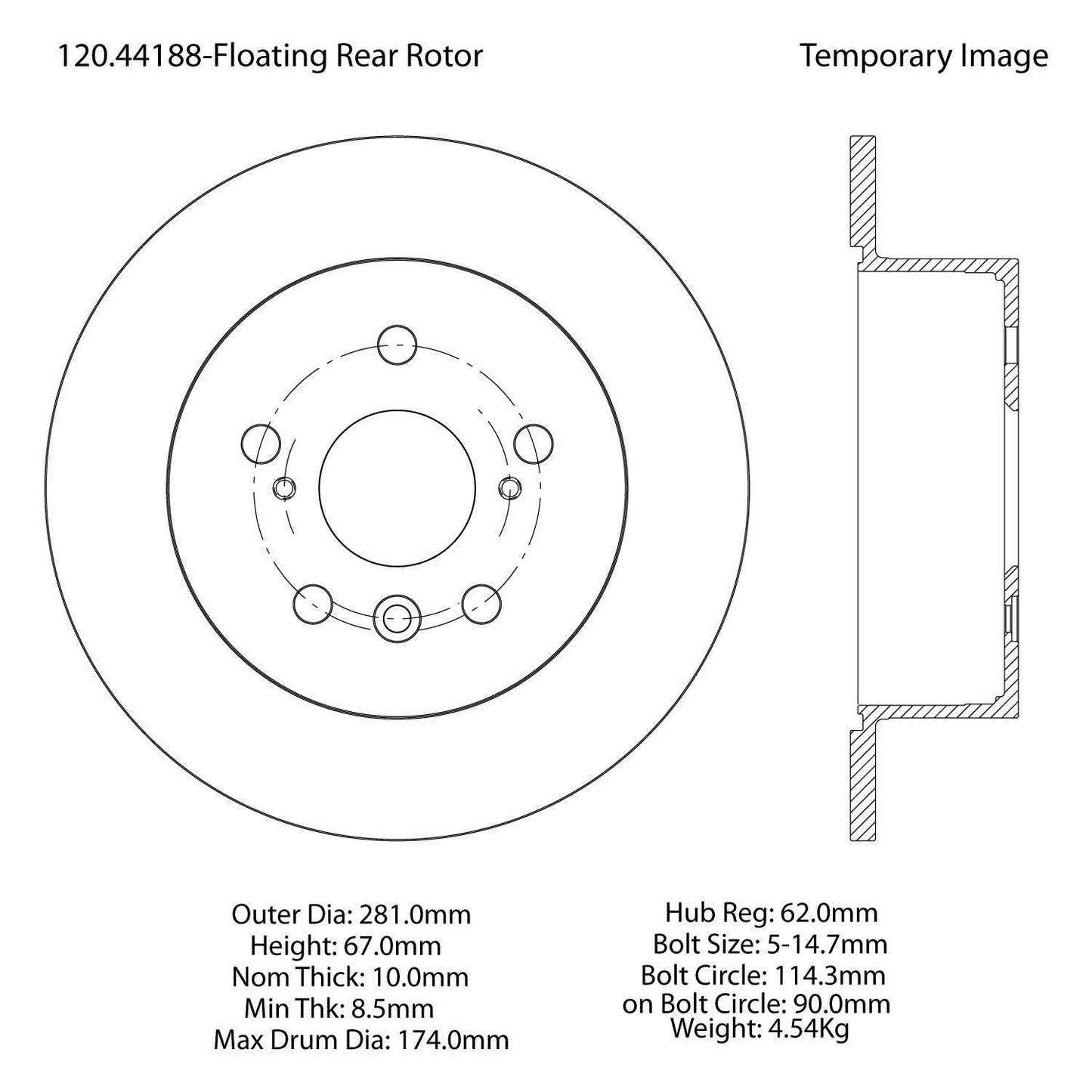 Stoptech Centric 13-18 Toyota Avalon Premium Rear Brake Rotor 120.44188