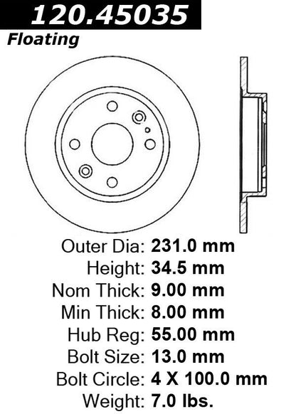 Centric Parts Disc Brake Rotor Premium with E-Coat for 1990-1993 Mazda Miata 120.45035