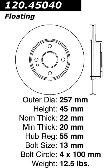 Centric Parts Disc Brake Rotor Premium E-Coat for 1991-2003 Ford Escort, 1992-1996 Mazda MX‑3, 1990-1998 Protege, 1991-1999 Mercury Tracer 120.45040