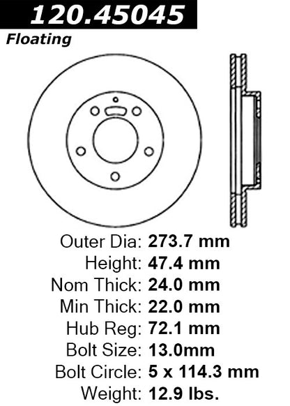 Centric Parts Premium Brake Rotor 120.45045