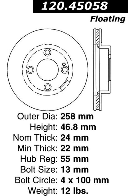 Centric Parts Disc Brake Rotor Premium with Electrocoating for 1999-2003 Mazda Protege 120.45058