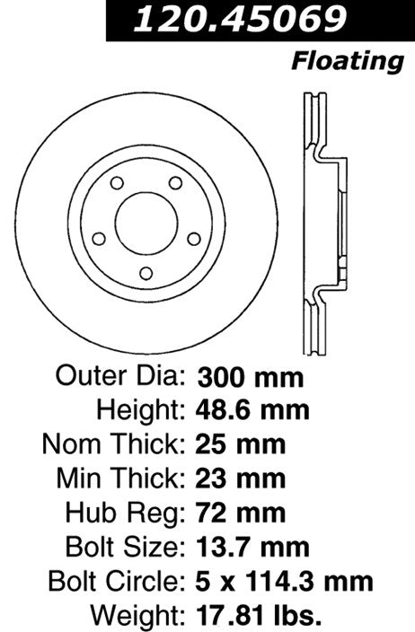 Centric Parts Disc Brake Rotor Premium with E-Coat anti-corrosive coating for 2004-2013 Mazda 3 120.45069