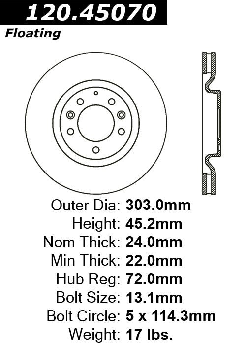 Stoptech Centric Performance Brake Rotor 120.45070