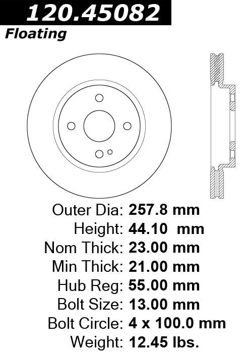 Centric Parts Disc Brake Rotor Premium with E-Coat for 2011-2015 Mazda 2 120.45082