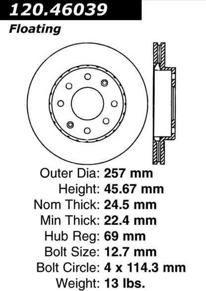 Stoptech Centric Performance Brake Rotor 120.46039